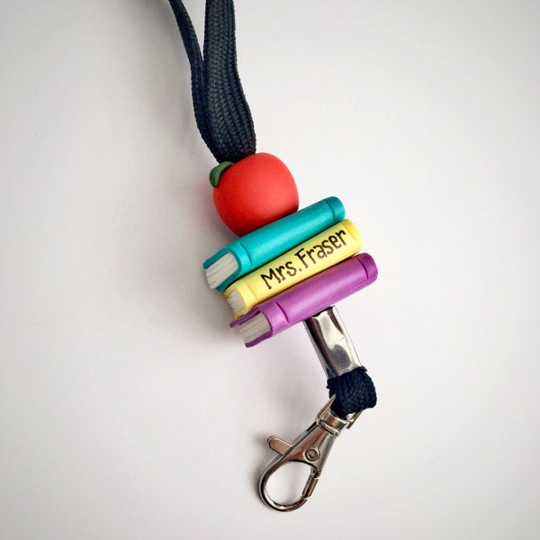 Personalized teacher lanyard, Gift for teacher, Custom teacher lanyard, ID badge holder, Teacher gifts ideas, Books and apple lanyard