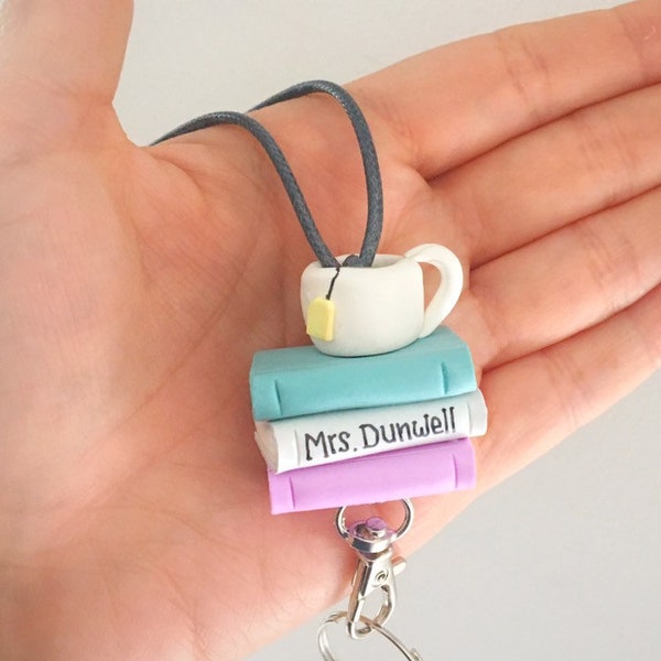 Personalized teacher lanyard with tea cup, unique gift tea lover, end of school year gift, special teacher gift idea, modern tracher