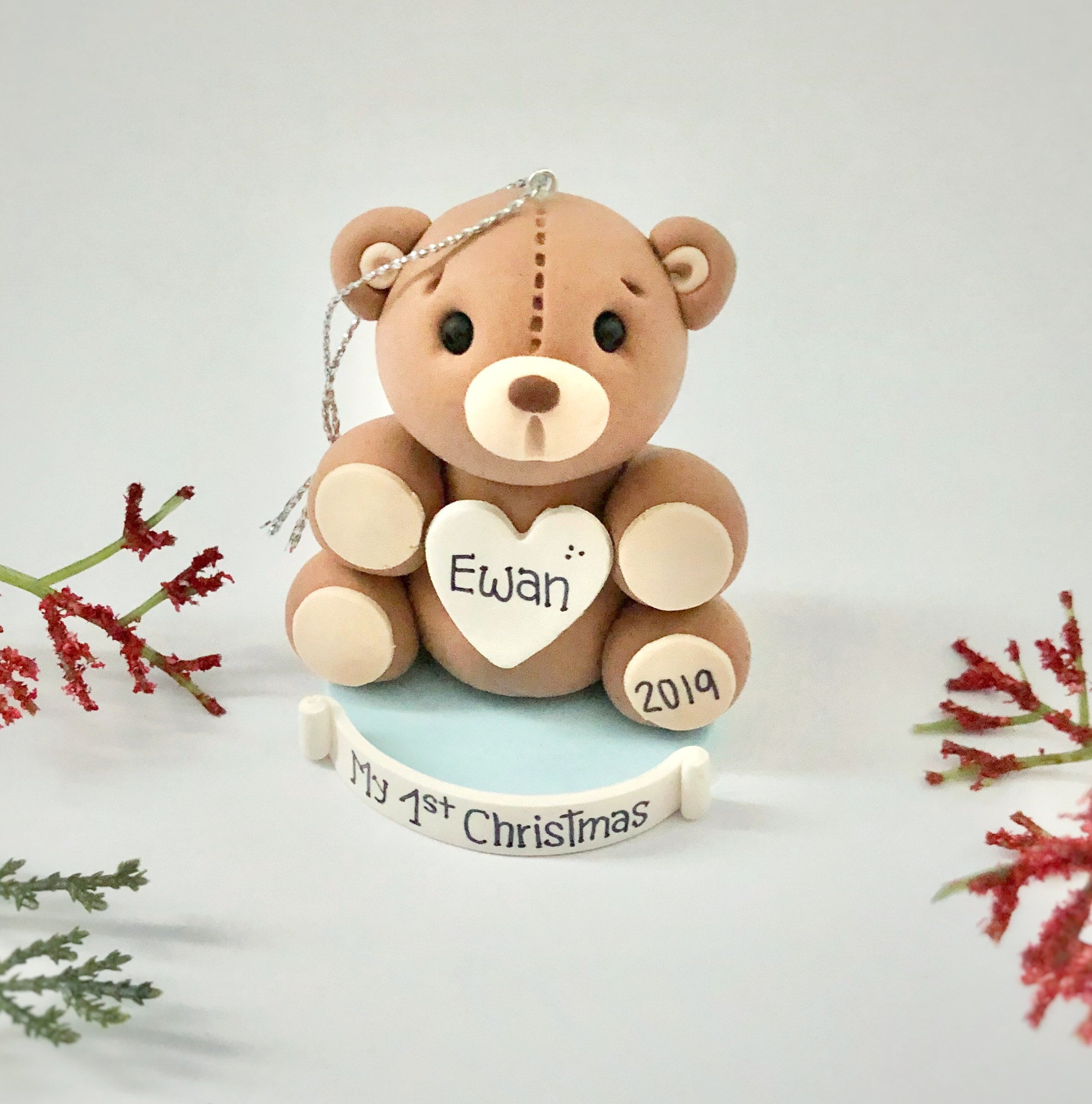 Teddy bear First Christmas ornament for boy Etsy