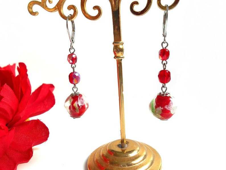 Beaded earrings dangler earrings red earrings