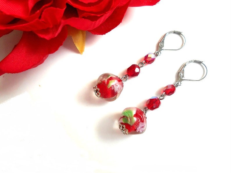 Beaded earrings dangler earrings red earrings