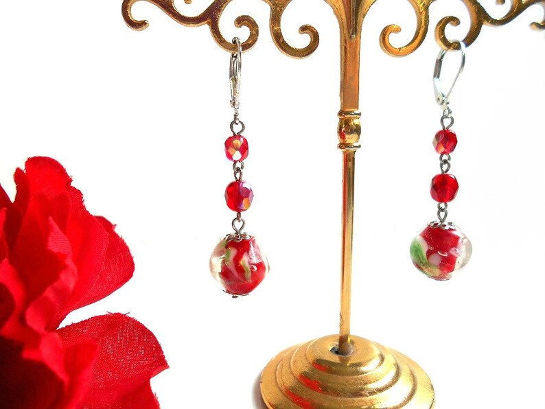 Beaded earrings dangler earrings red earrings