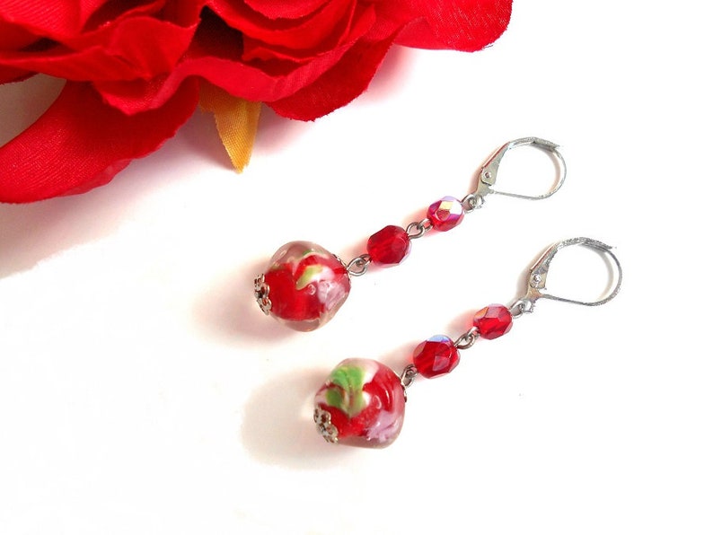 Beaded earrings dangler earrings red earrings