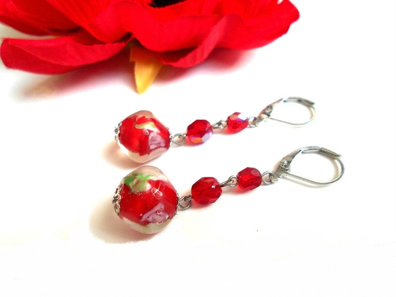 Beaded earrings dangler earrings red earrings