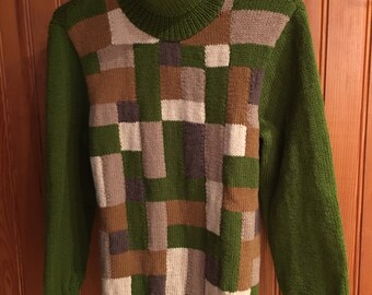 Khaki sweater and turtleneck jacquard