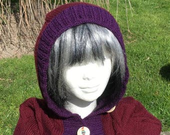 Burgundy and purple hooded girl vest