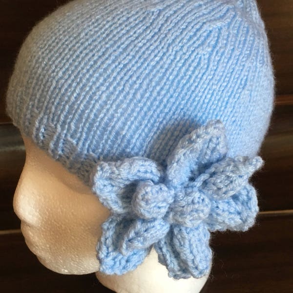 Bonnet enfant fleur bleue