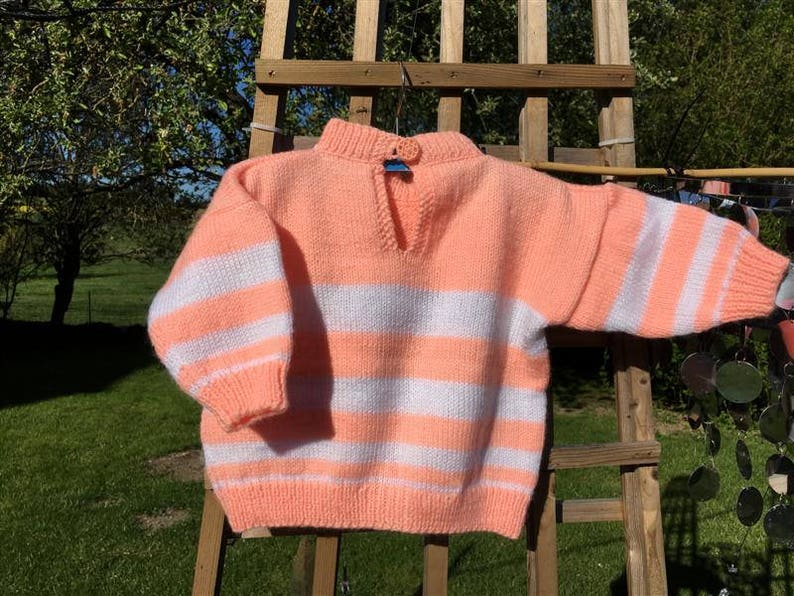 Baby sweater 18 months with salmon and white stripes image 2