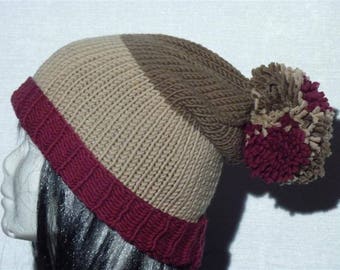 Three-color pompom cap