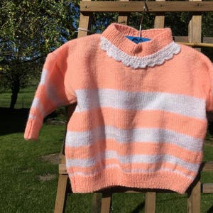 Baby sweater 18 months with salmon and white stripes image 1