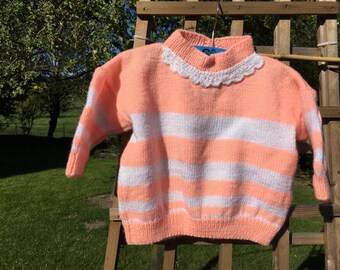 Baby sweater 18 months with salmon and white stripes