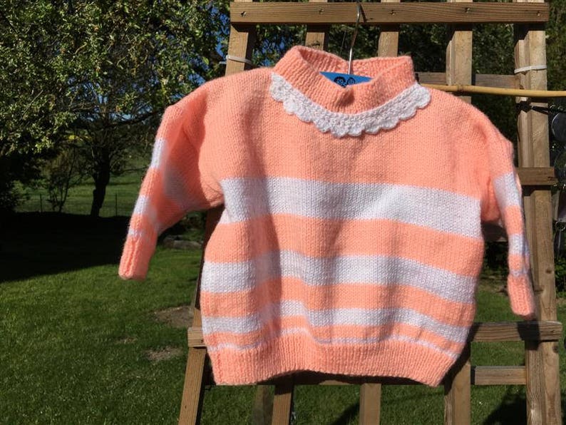 Baby sweater 18 months with salmon and white stripes image 1