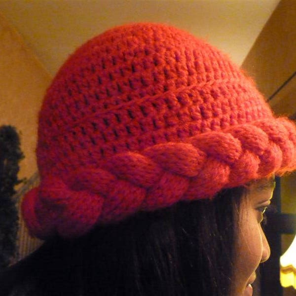 Red woman knitting and crochet Hat