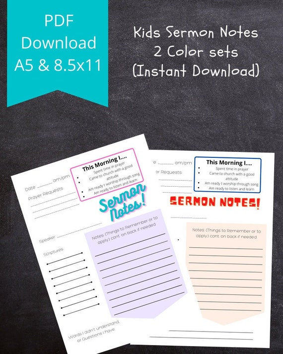Printable Sermon Notes for Kids Instant Download A5 &amp; - Etsy