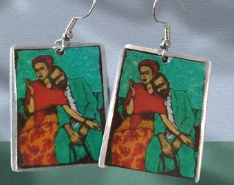 Frida Kahlo Earrings,Van Gogh Earrings, Artist, Handmade jewelry,Painting,Art lovers,Frida & Van Gogh, Turquoise earrings