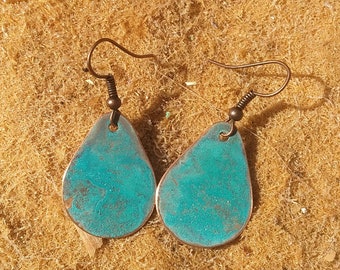 Copper patina earrings,Handmade earrings,Rustic style,Brass earrings, Aluminium earrings