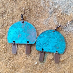 Copper patina earrings,Vintage earrings,Minimal earrings,Boho earrings,Handmade jewelry, Turquoise Earrings