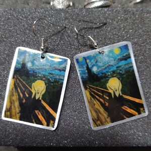 The Scream,Edvard Munch,Art jewelry, Painting earrings, Stairy night Vang Gogh, Artistic