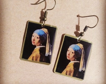 Handmade earrings,Resin earrings,Jan Varmeer jewerly,Art earrings,Girl with a Pearl earring,Classic art