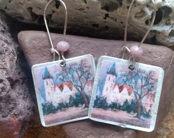 Mystical Czech church,Art jewerly,Resin earrings,Czech lovers