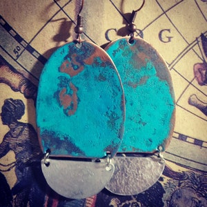 Copper patina earrings,Copper Earrings,Vintage earrings,Minimal earrings,Boho earrings,Handmade jewelry, Turquoise Earrings,Boho earrings