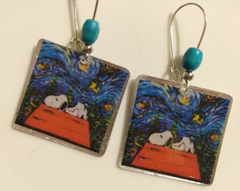 Orecchini artistici Vincent van Gogh Mandorla Blossoms disponibili in stili Clip-on, Stud & Drop, 1.2cm x 1.2cm, Acciaio inossidabile