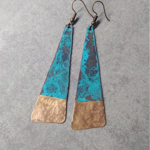 Copper earrings, Copper Patina Jewelry, Rustic earrings, Verdigris earrings, Handmade gift