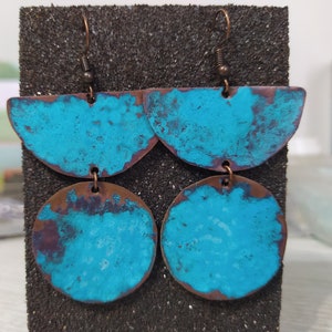 Copper patina earrings, Verdigris patina, Rustic jewelry, Bohemian earrings, Turquoise Earrings, Bohemian Style