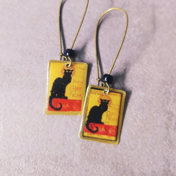 Handmade earrings,Resin earrings,Glass jewerly,Chat noir earrings,Le Chat Noir jewerly