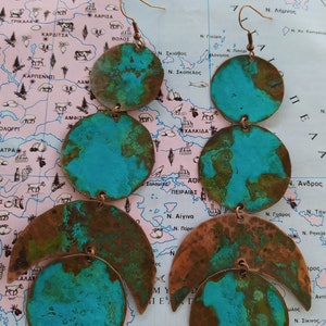 Copper earrings, Verdigris jewelry, Patina jewelry, Rustic jewelry,New collection
