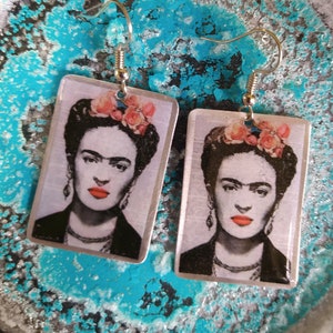 Handmade earrings,Resin earrings,Frida Kahlo jewerly,Art earrings