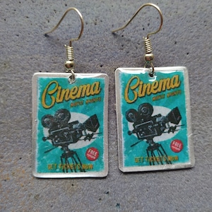 Kino Ohrringe, Kino Geschenke, Film retro, Vintage Ohrringe, Schauspielerin, Kamera Schmuck