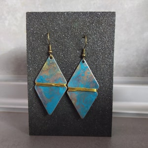 Brass earrings,Patina earrings, Brass jewelry, Rustic jewelry, Turquoise earrings