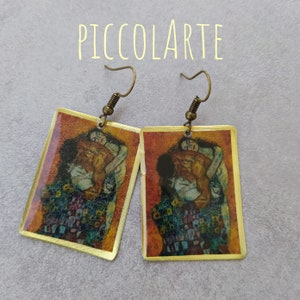 Familie Umarmung, Gustav Klimt, Kunstschmuck, Malerei Ohrringe, Kunst Ohrringe, Messing Schmuck