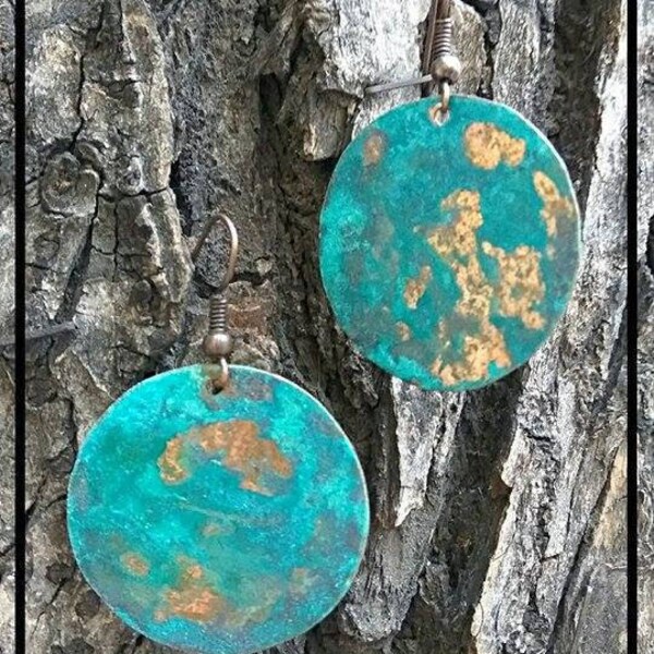 Copper patina earrings,Vintage earrings,Minimal earrings,Boho earrings,Handmade jewelry, Turquoise Earrings,Unique,Moon