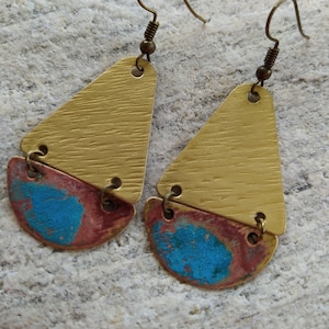 Messing-Ohrringe, Kupfer Ohrringe, Messing Schmuck, Kupfer Schmuck, handgemachteGeschenk, Patina Ohrringe, Patina Schmuck, geometrischen Stil
