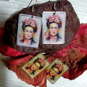 Handmade earrings,Resin earrings,Frida Kahlo jewerly,Art earrings