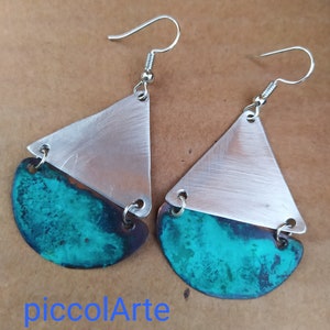 Copper patina earrings,Copper Earrings,Vintage earrings,Minimal earrings,Boho earrings,Turquoise Earrings, Geometric jewelry