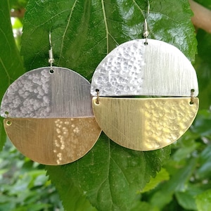 Handmade earrings,Brass-Aluminum earrings,Circle earrings,Hammered metal earrings,Geometric earrings