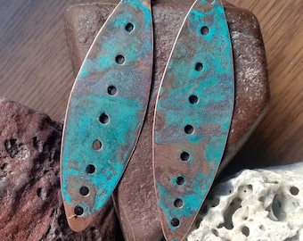 Handmade Copper Patina Earrings, Rustic Turquoise Jewelry