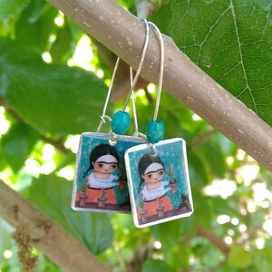 Handmade earrings,Resin earrings,Frida Kahlo jewerly,Art earrings