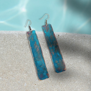 Copper patina earrings, Vintage earrings, Geometric earrings,Boho earrings, Handmade jewelry, Turquoise Earrings, Unique