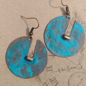 Copper patina earrings,Copper Earrings,Vintage earrings,Boho earrings,Handmade jewelry, Turquoise Earrings,Unique,Moon