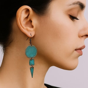 Copper patina earrings, Handmade Jewelry, Blue patina, Verdigris jewelry
