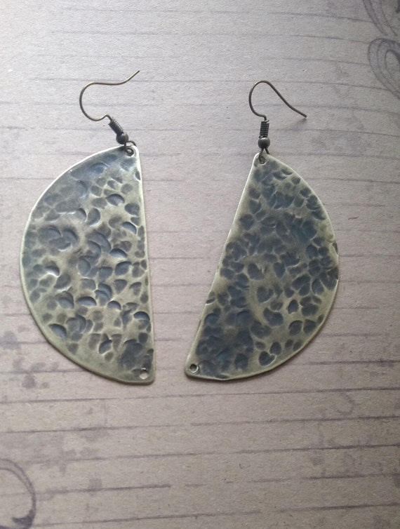 Handmade Brass Patina Geometric Earrings, Rustic Black Jewelry