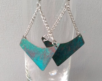 Handmade Copper Patina Earrings, Turquoise Rustic Jewelry