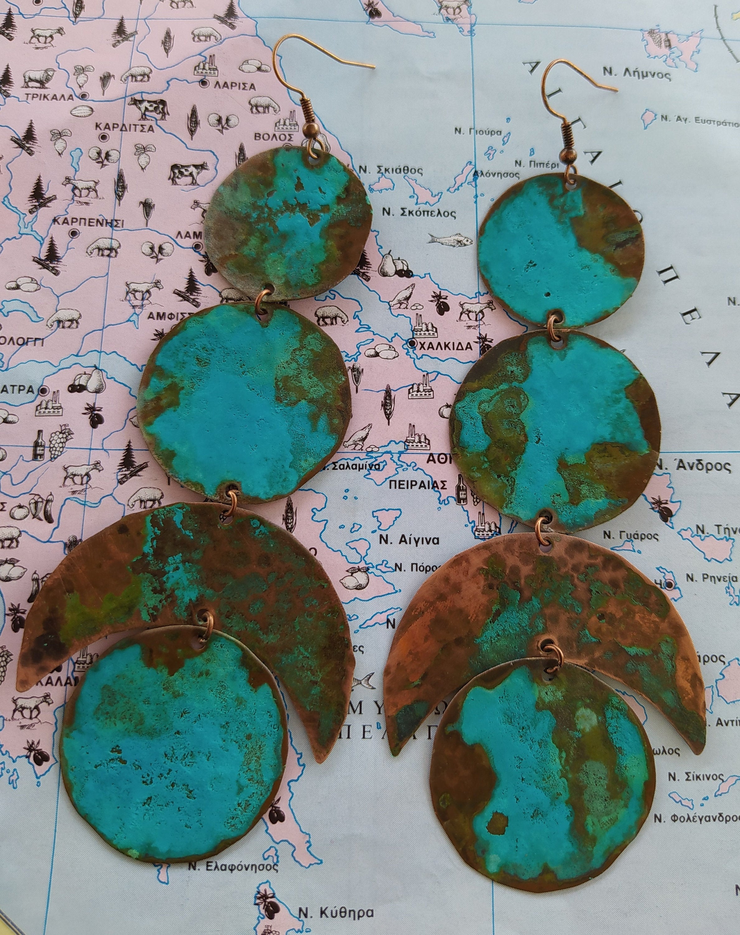 Copper earrings Verdigris jewelry Patina jewelry Rustic Etsy