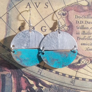 Copper patina earrings,Copper Earrings,Vintage earrings,Minimal earrings,Boho earrings,Handmade jewelry, Turquoise Earrings