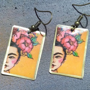 Handmade earrings,Resin earrings,Frida Kahlo jewerly,Art earrings
