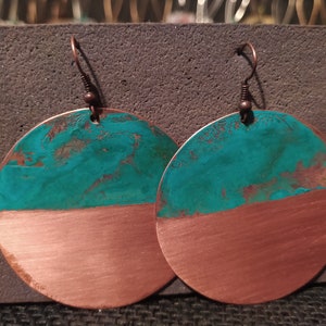 Copper patina earrings,Copper Earrings,Vintage earrings,Minimal earrings,Boho earrings,Handmade jewelry, Turquoise Earrings,Verdigris patina